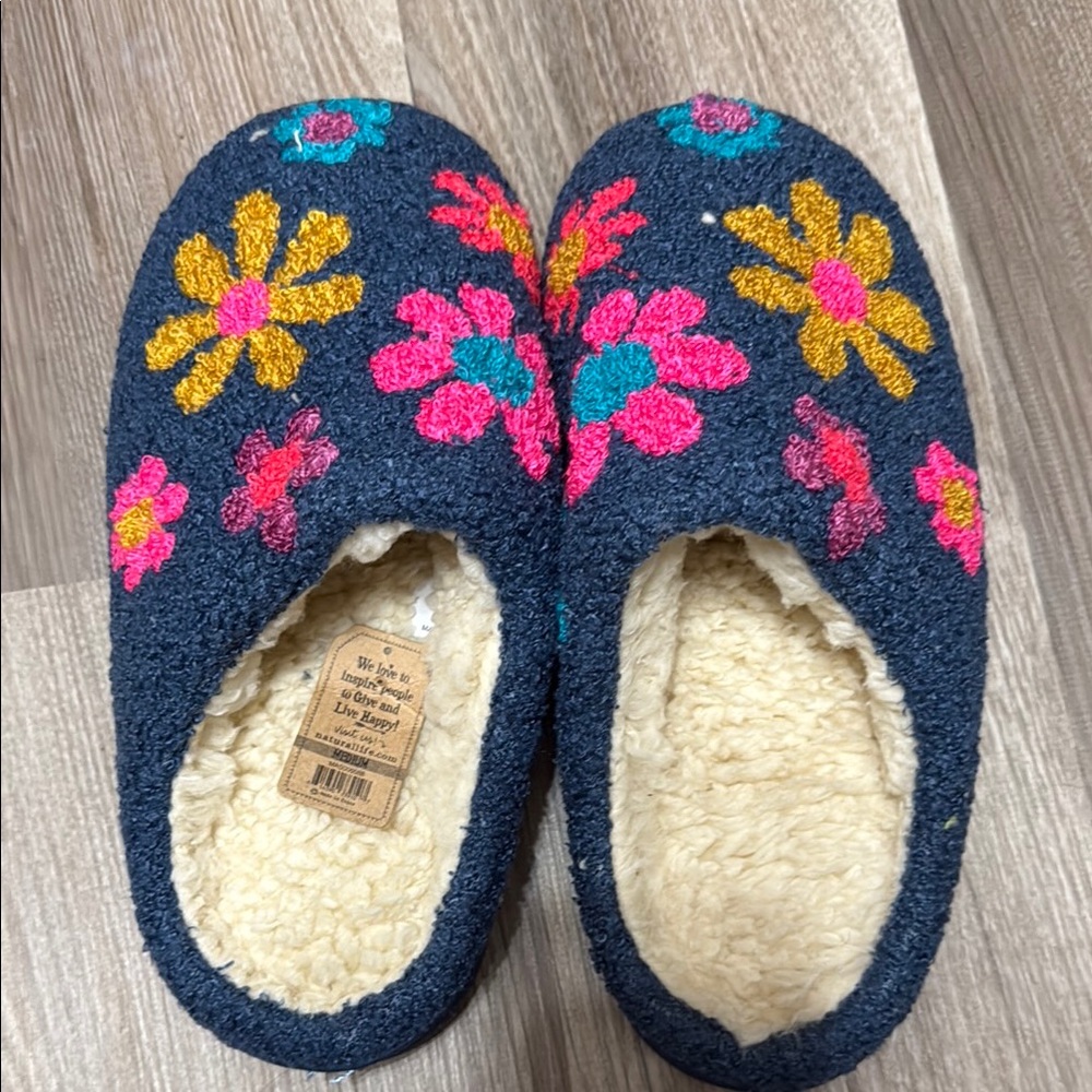 NATURAL LIFE Blue and Pink Floral Slippers Cozy Comfort